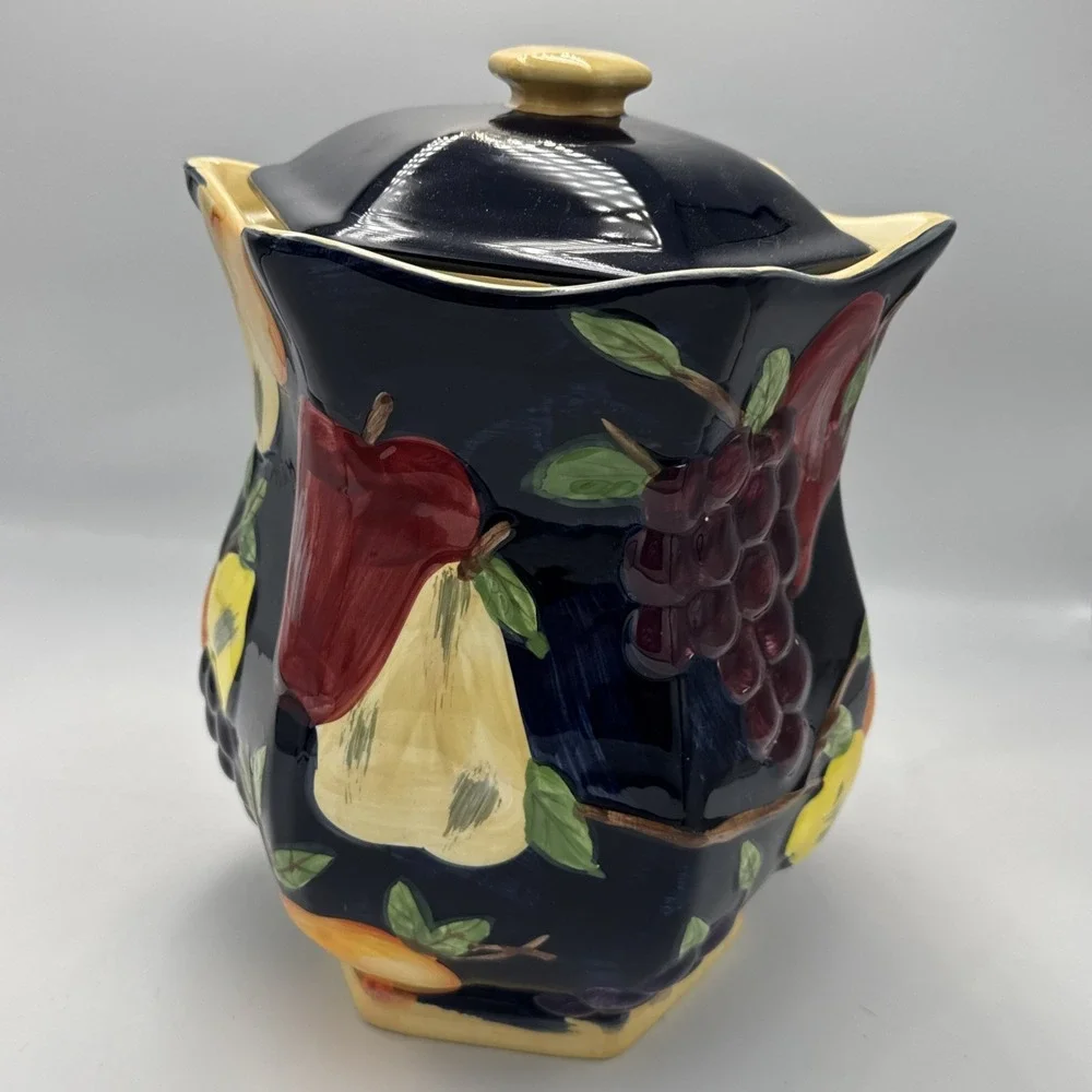Hand Painted for Nonni's Biscotti Cookie Jar, Raised Fruit, Ceramic Canister